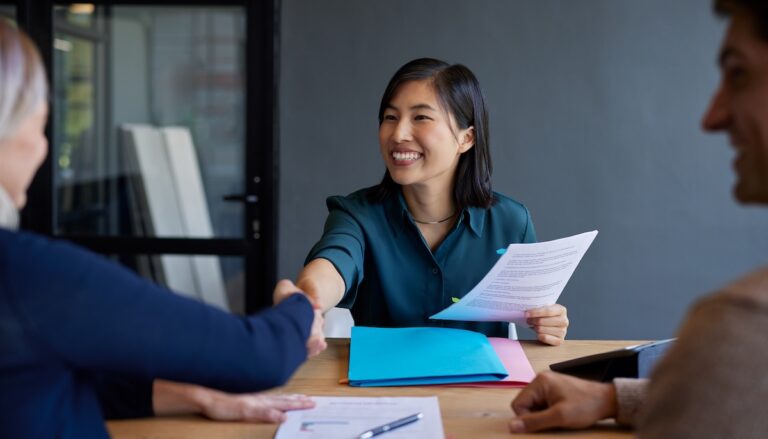 Businesswoman shaking hand after meeting