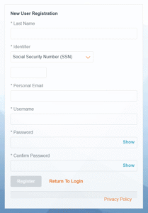 New user registration screenshot.