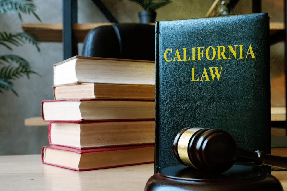 Legal books stacked regarding California Law