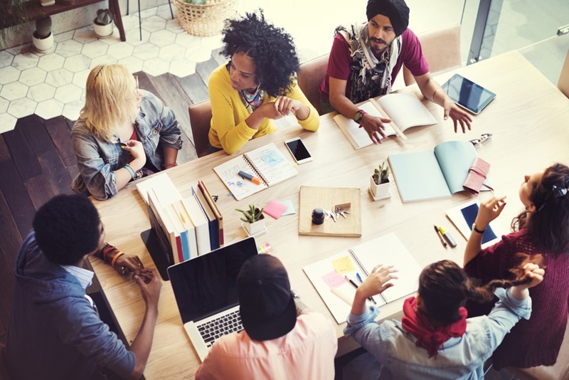 A group of employees working togther
